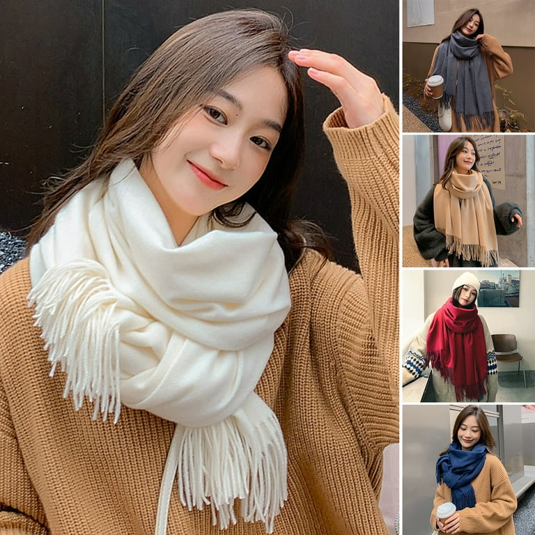 rygai Shawl Wrap Plain Fringed Tassels Comfortable Soft Cold Resistant  Winter Thermal Women Long Blanket Scarf for Office 
