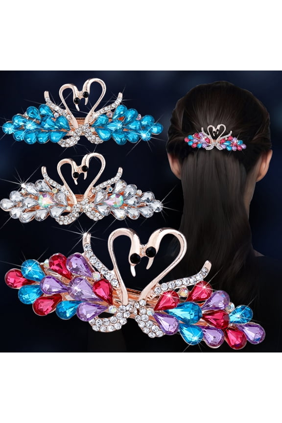 Shining Rhinestone Elegant Hair Barrette Shining Swan Women Hair Clip Hair Styling Accessories,White