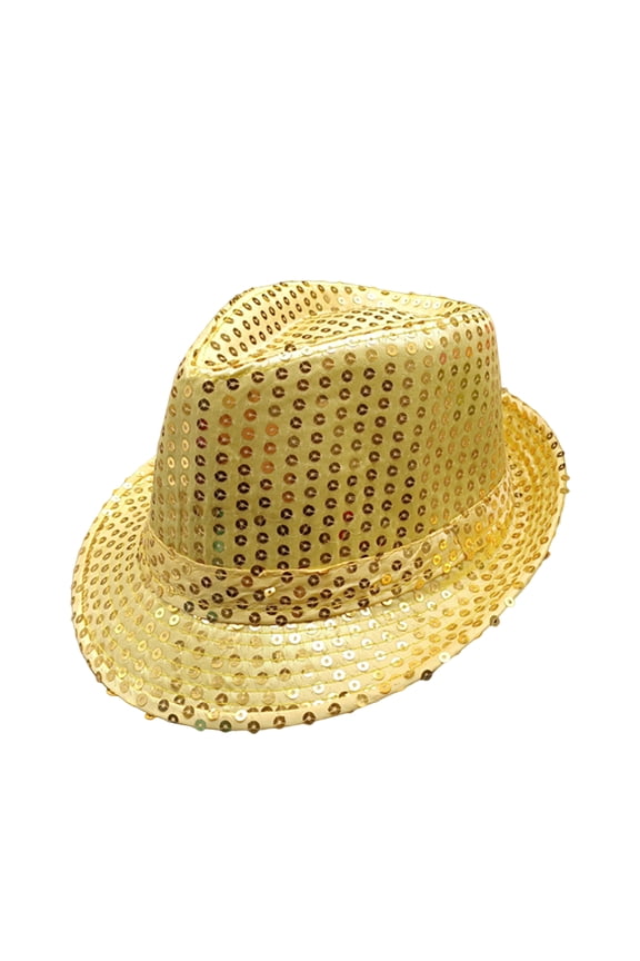 Shining Short Brim Hemming Jazz Hat Adult Kids Sequins Decorated Stage Show Hat Party Supplies,Golden Kid