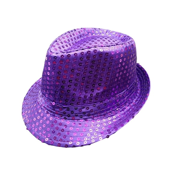 rygai Shining Short Brim Hemming Jazz Hat Adult Kids Sequins Decorated Stage Show Hat Party Supplies,Purple Adult