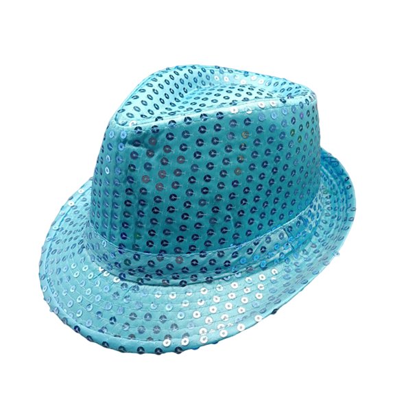 rygai Shining Short Brim Hemming Jazz Hat Adult Kids Sequins Decorated Stage Show Hat Party Supplies,Sky Blue Adult