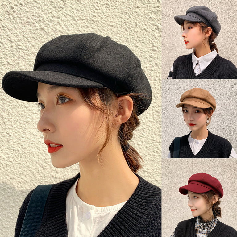 rygai Simple British Style Beret Hat Casual Retro Painter Ladies Octagonal  Hat Accessories Wine Red