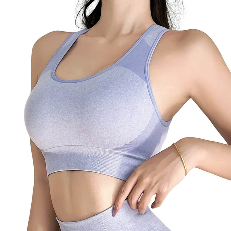 rygai Sports Bra Push Up Breathable Comfortable Elastic Intimacy Support  Breast U Neck Wide Shoulder Strap Sports Vest Bra Daily Wear Clothes,Light  Blue,S 