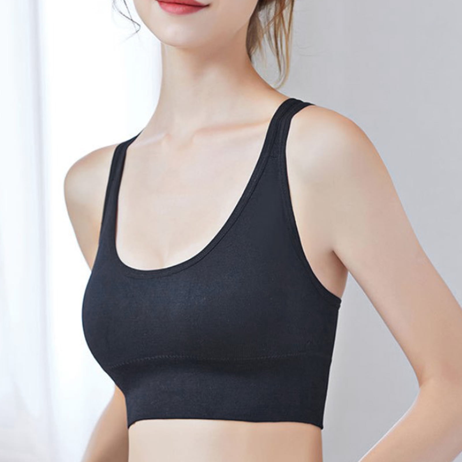 rygai Sports Bra Solid Color Breathable Stretchy Padded Intimacy Shockproof  Soft High Elasticity U-shaped Lady Bra Daily Wear Clothes,Black,2XL