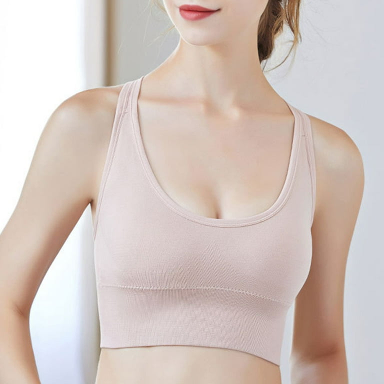 rygai Sports Bra Solid Color Breathable Stretchy Padded Intimacy Shockproof  Soft High Elasticity U-shaped Lady Bra Daily Wear Clothes,Pink,XL 