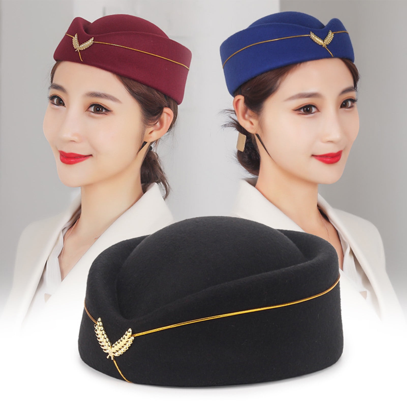Hat 14 - Colorful Women Beret Elegant Stewardess Hat Berets Stewardess Hat Elegant Embroidery Badge Comfortable  main image 2