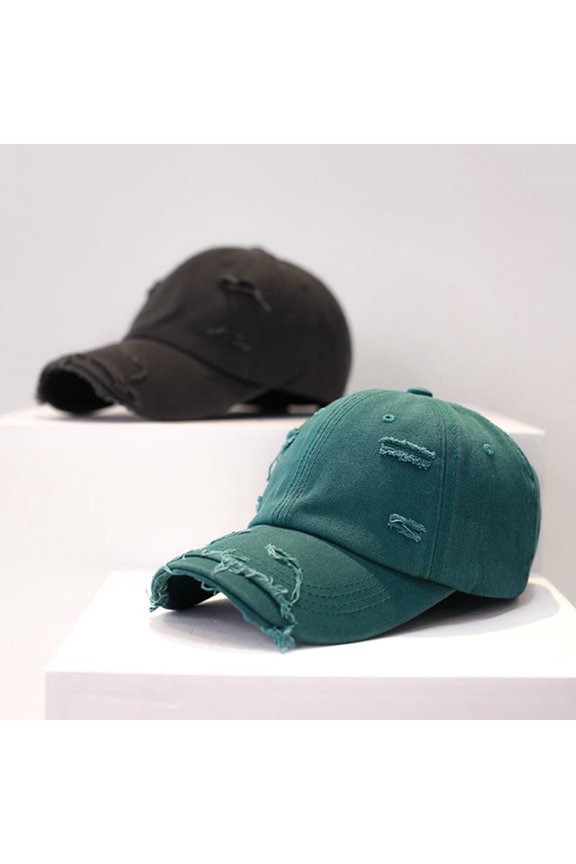 Sun Extended Brim Adjustable Bucket Baseball Cap Distressed Ripped Hole Unisex Hat Accessories Grey