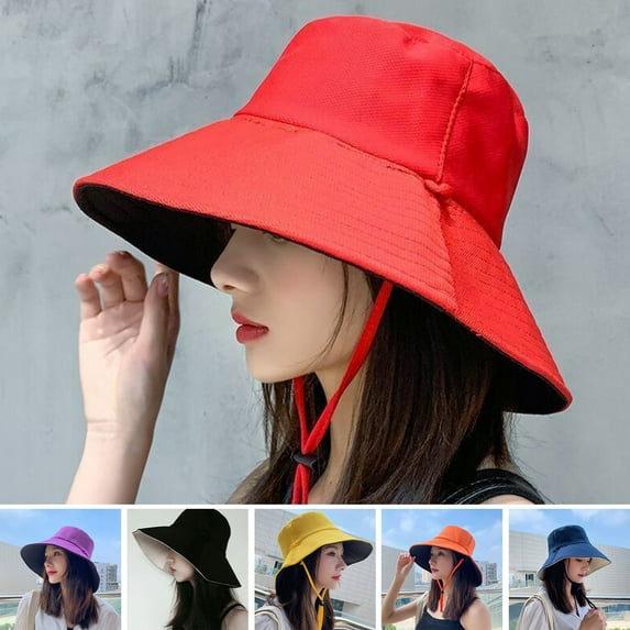 rygai Sun Hat Double-layered Big Sunscreen Basin Hat for Outdoor Red