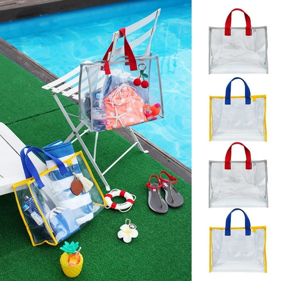 rygai Swimming Bag Portable Top Handle Large Capacity Waterproof PVC Toiletry Beach Bag Travelling Use,Blue & Yellow