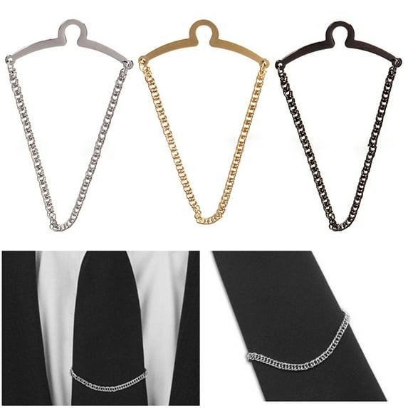 rygai Tie Pin All Match Anti-rust Prevent Sagging Polished Non-oxidizing Fixing Tightly Men Tie Chain Tack Clip Locking Pin Dress Gift,Black