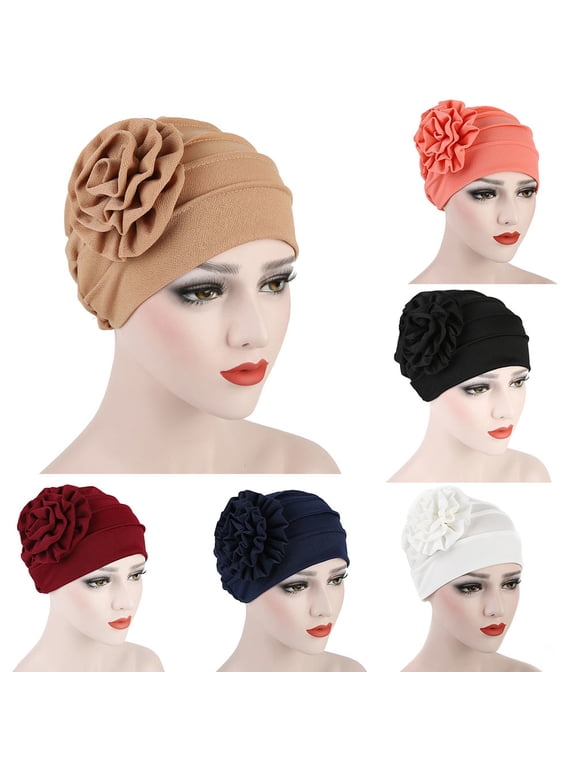 Turban Hat Stretchy Breathable Women Side Flower Beanie Cap Headwear Hair Accessories Black