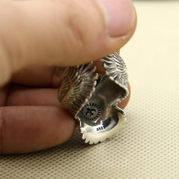 rygai Unique Flying Eagle Biker Ring Cool Punk Men Animal Vintage Open Ring Jewelry-Silver + Golden