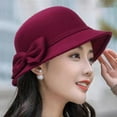 thumbnail image 1 of rygai Wide Brim Round Dome Warm Woolen Hat Women Autumn Winter Elegant Bowknot Decor Felt Fedora Hat Daily Wear Wine Red, 1 of 1