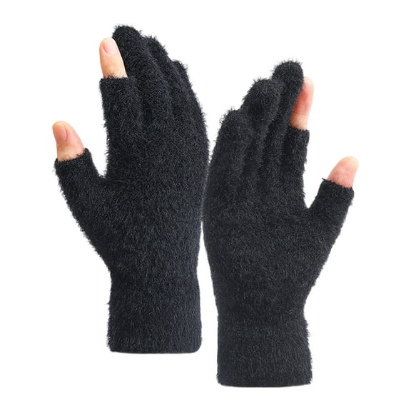 rygai Winter Gloves，Thermal Cold Resistance Plush Gloves Knitted Imitation Mink Fur Gloves with Half Finger Design for Autumn Winter Home Outdoor