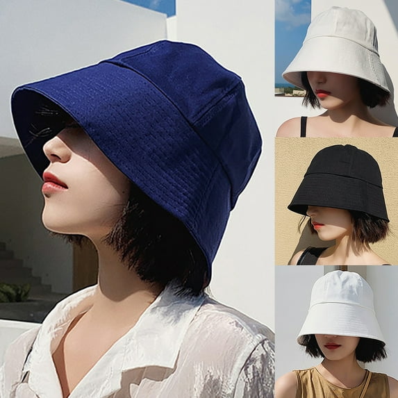 rygai Woman Girl Anti Sun Wide Brim Cover Face Fisherman Cap Bucket Hat Black