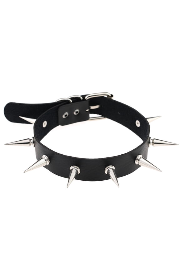 Women Alloy Rivet Spike Faux Leather Choker Short Necklace Punk Jewelry-Black
