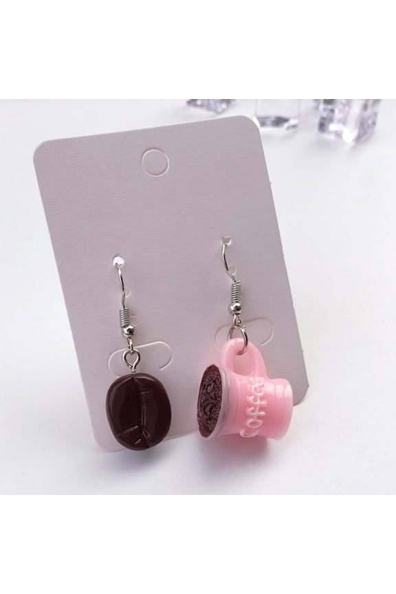 Women Asymmetric Coffee Bean Cup Drink Drop Dangle Hook Earrings Jewelry-White