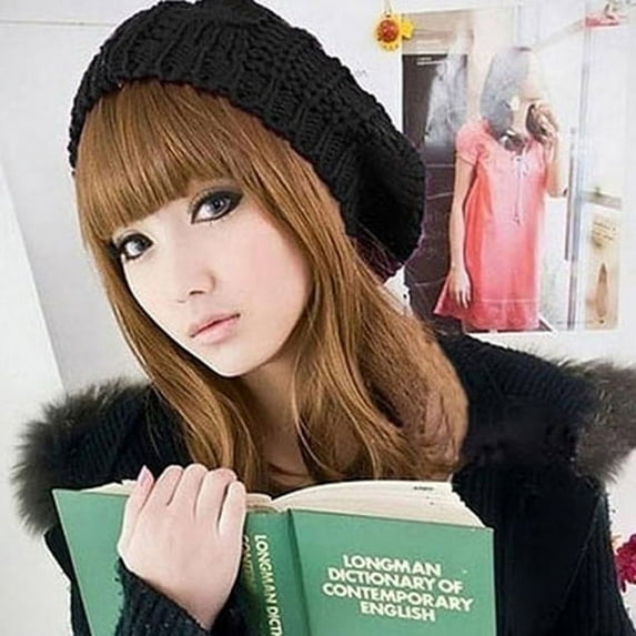 rygai Women Beret Braided Baggy Wool Knitted Warm Winter Beanie Hat Ski Cap Coffee
