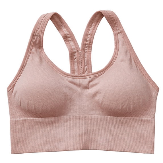 rygai Women Bra Solid Color Lightweight Stretchy Quick Dry Intimacy U Neck Hollow Out Padded Push Up Sports Brassieres Daily Clothes,Skin Color,XL