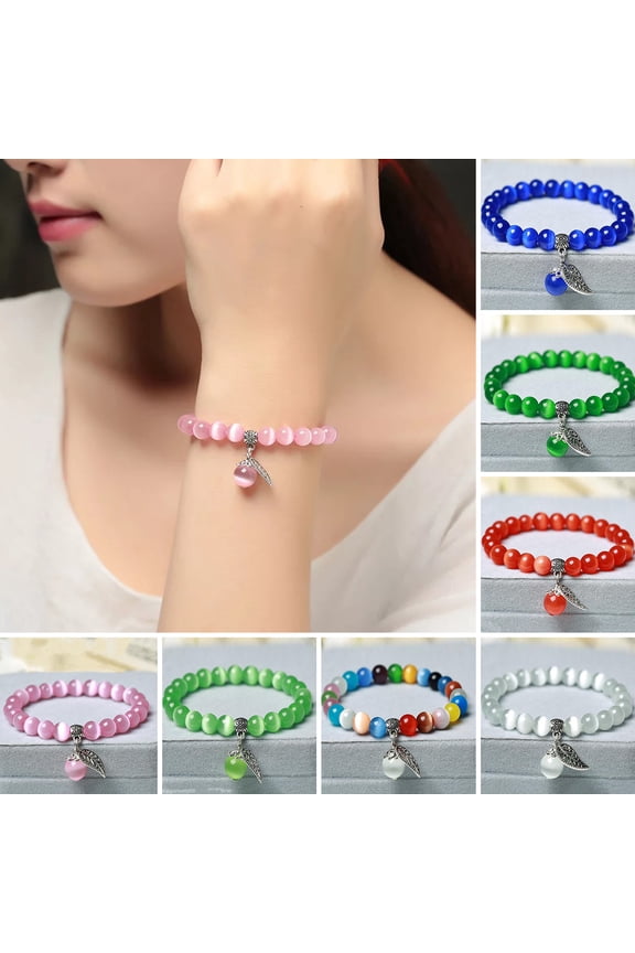 Women Bracelet Ethnic Style Smooth Elastic Rope Handmade Polishing Decorate Eye-catching Women Opal Beads Bracelet Jewelry Accessories,Pink