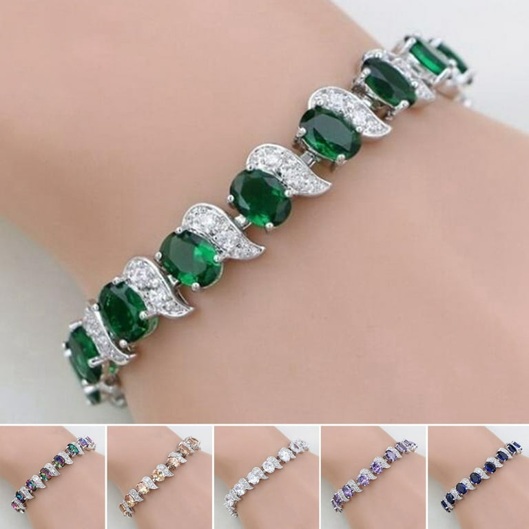 rygai Women Bracelet Leaf Charm Elegant Classic Adjustable Blue Rhinestone  Embedded Ladies Bracelet Fashion Jewelry,Green