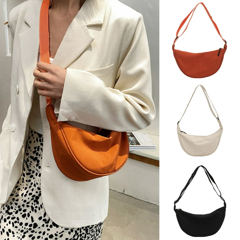 rygai Women Crossbody Bag Canvas Adjustable Strap Solid Color Female Single  Shoulder Dumpling Bag Shopping Use,Black 