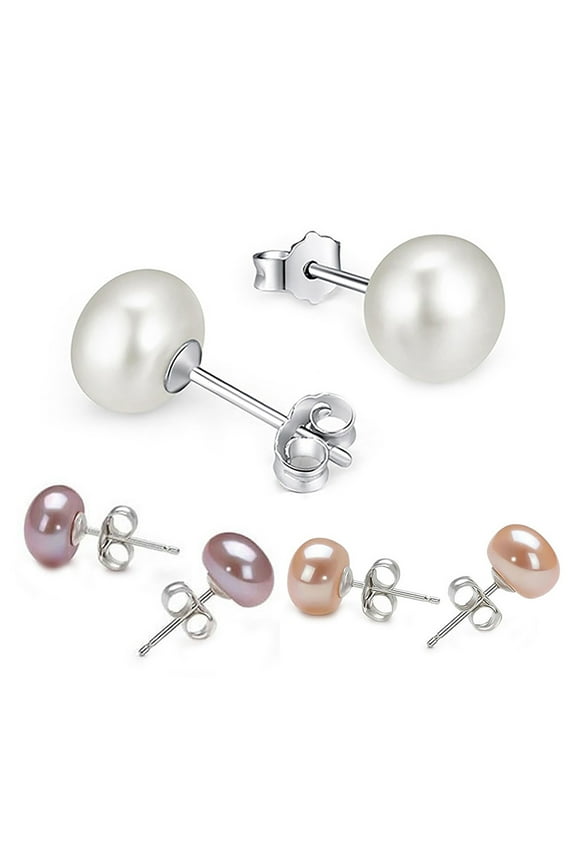 Women Faux Pearl Ear Stud Earrings Silver Plated Percing Jewelry Gift-White