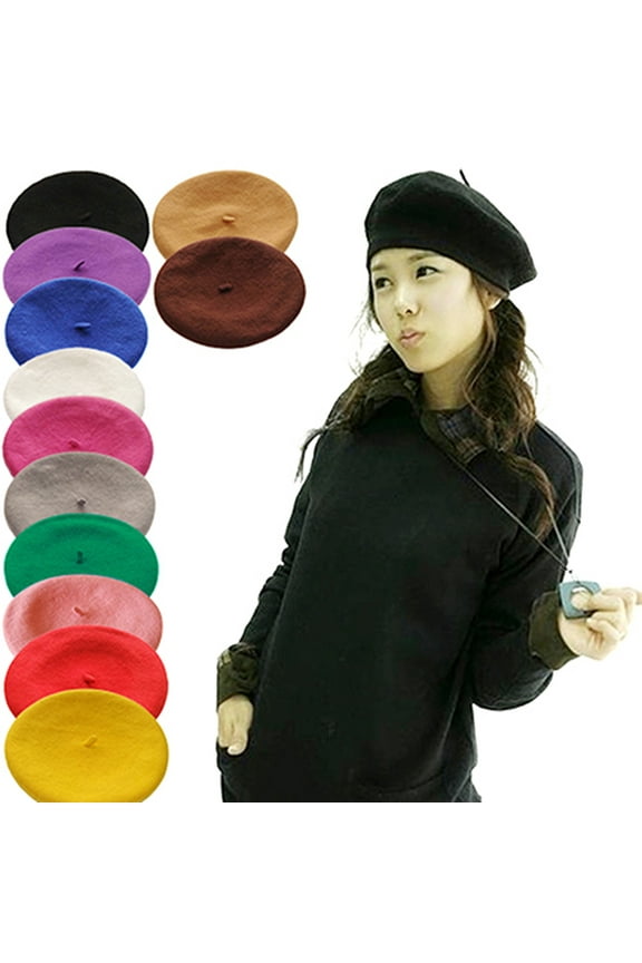 Women Girl Warm Winter Beret French Artist Beanie Hat Ski Cap Black