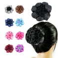 thumbnail image 1 of rygai Women Hair Net High Elasticity Temperament Hollow Out Dot Print Lightweight Decorative Soft Contrast Color Lady Bud Hair Net for Waitress,Navy Blue, 1 of 8