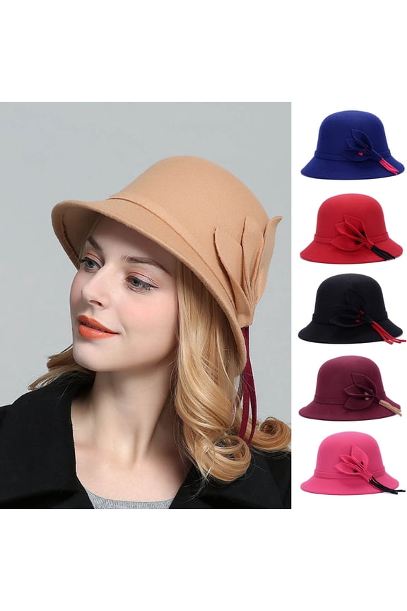 Women Hat Eye-catching British Style Faux Wool Vintage Felt Bowler Women Hat for Autumn Royal Blue