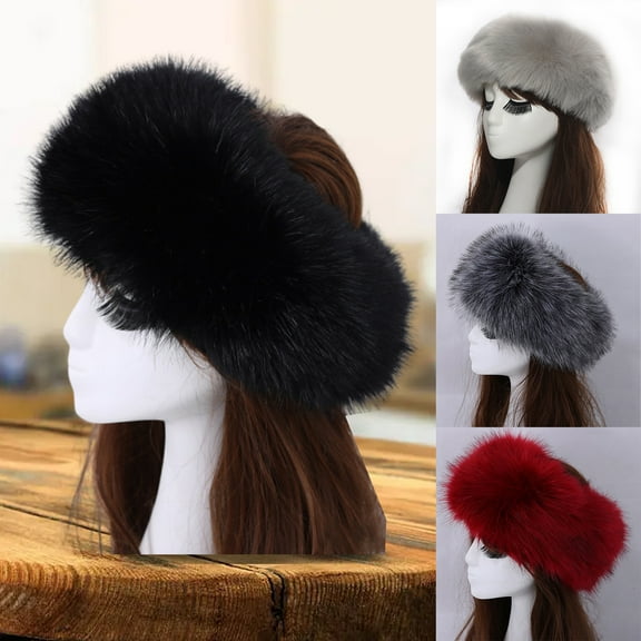 rygai Women Hat Faux Fur Empty Top Elasticity Solid Color Thickened Headband Autumn Winter Fluffy Windproof Hat Riding Supplies,Red