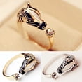 thumbnail image 1 of rygai Women Horse Head Shiny Rhinestone Adjustable Open Finger Ring Jewelry-Golden, 1 of 6