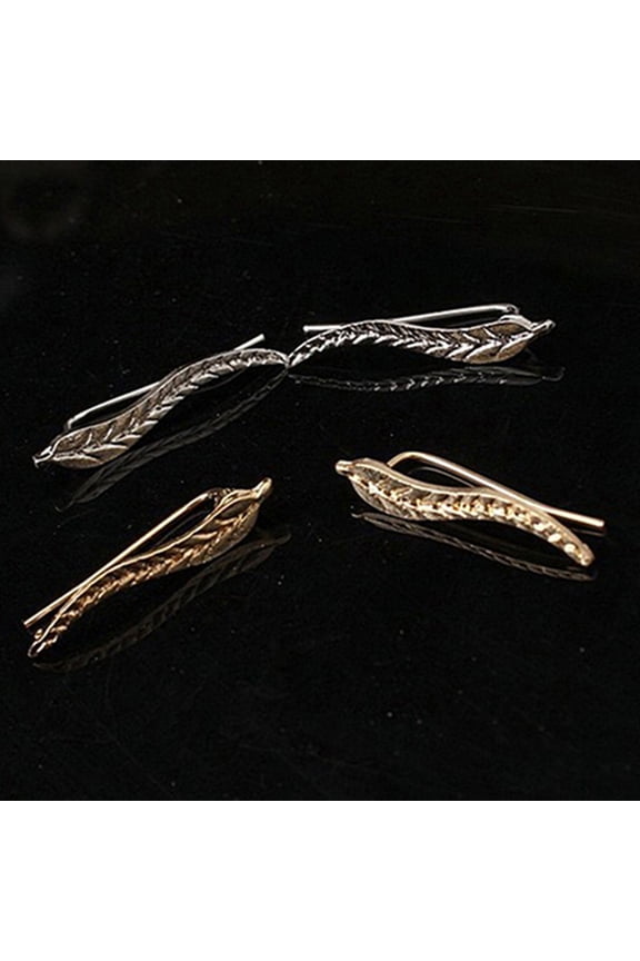 Women Punk Alloy Ear Cuffs Leaf Shape Ear Stud Earrings Accessories-Silver