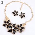 thumbnail image 1 of rygai Women Rhinestone Flower Statement Pendant Necklace Earrings Jewelry Set-Black, 1 of 6