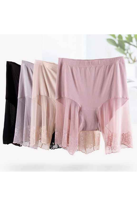 Women Safety Shorts See-through Patchwork Anti-curling Plus Size Safety Pants Intimacy Clothes ,Camel XL