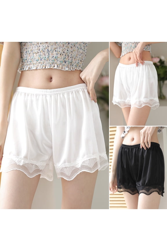 Women Short Elastic Waist Fine Texture Breathable Smooth to Touch Machine Washable Wave Hem Polyester Women Outside Wear under Skirt Safety Shorts Daily Wear,Black One Size