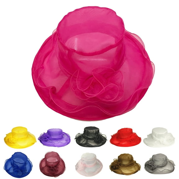 rygai Women Sun Hat See-through Mesh Flower Decor Solid Color Royal Sunscreen Princess Style Vintage Elegant Wedding Hat Headwear,Rose Red