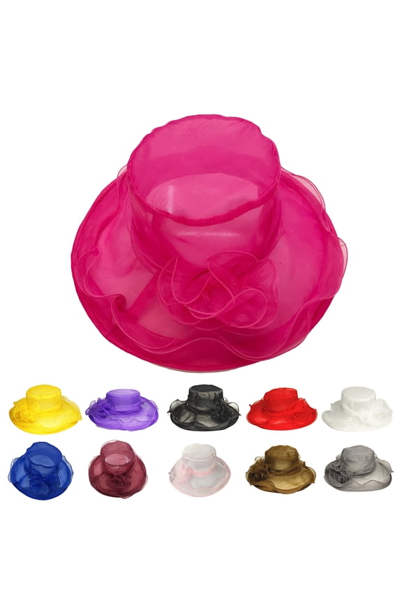 Women Sun Hat See-through Mesh Flower Decor Solid Color Royal Sunscreen Princess Style Vintage Elegant Wedding Hat Headwear,Rose Red