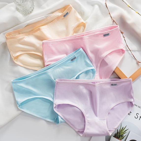 rygai Women Underpants Lace Breathable Mid Waist Soft Anti-septic Cotton Elastic Candy Color Lady Panties Inner Wear Clothes,Pink L