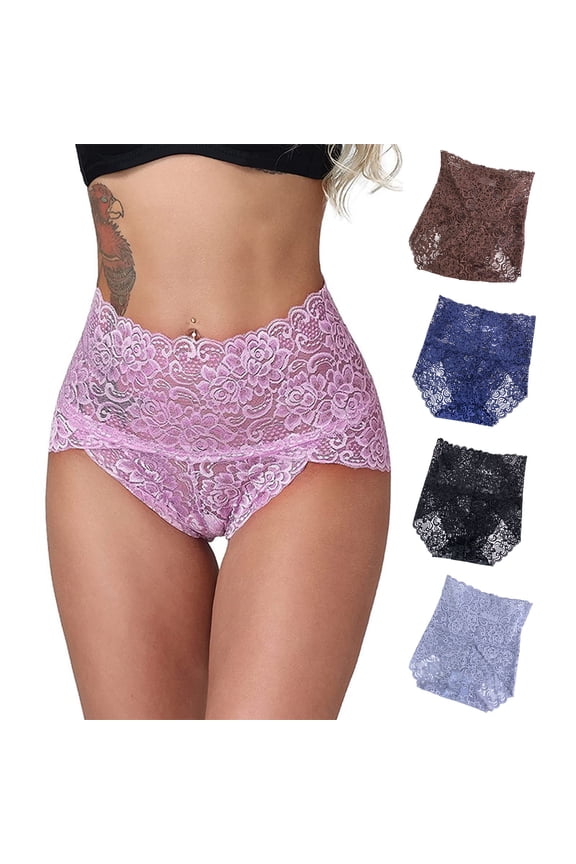 Women Underpants See-through High Waist Tummy Control Women Briefs Female Intimacy Clothes,Black XL