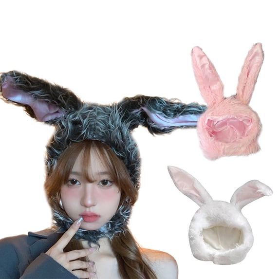 rygai Women Winter Hat Long Ear Bunny Ears Solid Color Fluffy Earflap Keep Warm Thick Lightweight Soft Winter Beanie Headdress,Grey