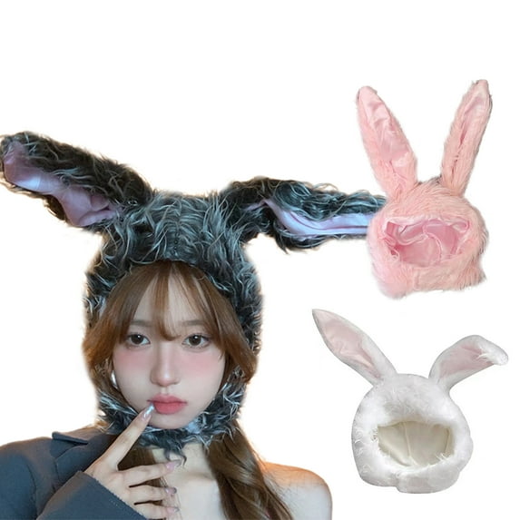 rygai Women Winter Hat Long Ear Bunny Ears Solid Color Fluffy Earflap Keep Warm Thick Lightweight Soft Winter Beanie Headdress,White