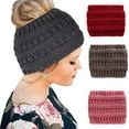 thumbnail image 1 of rygai Women Winter Ponytail Hole Hair Cap Elastic Woolen Knitted Hat Headwrap Black, 1 of 1