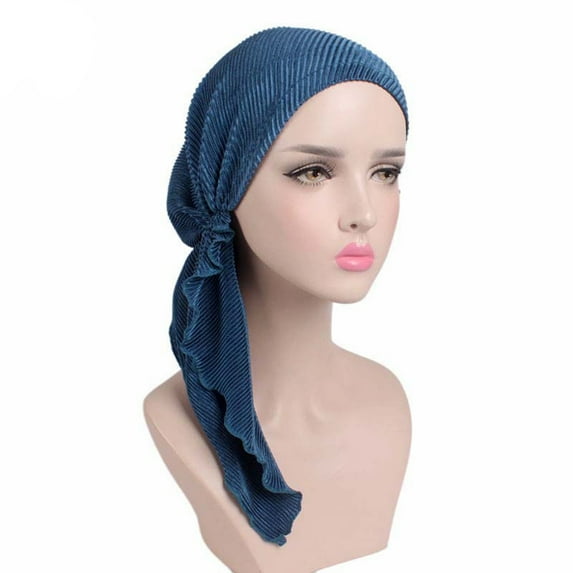 rygai Women Wrinkle Long Turban Cap Head Wrap Chemo Hat Beanie Hijab