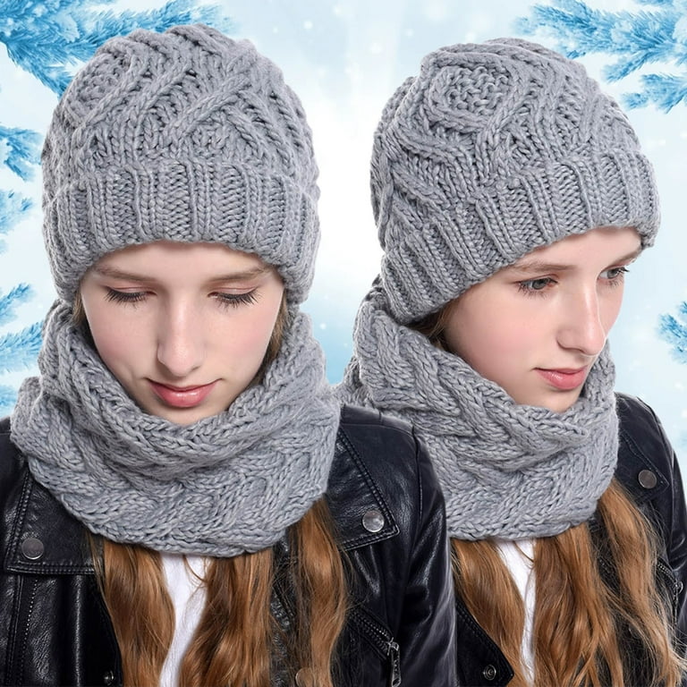rygai Womens Hat 1 Set All-match Women Cap Scarf Thermal Woolen Yarn  Knitted Winter Ladies Hat Scarf Set for Daily Wear Grey
