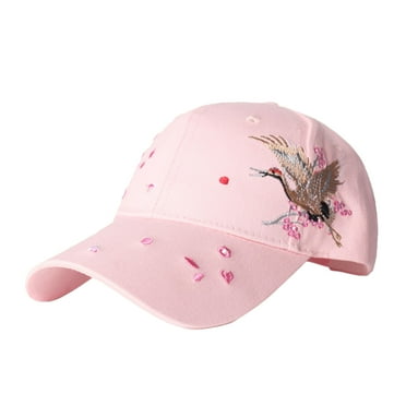 rygai Womens Hat Baseball Cap Casual Breathable Wide Brim Buckle Closure Windproof Sun Adjustable Chinese Style Bird Flower Embroidery Outdoor Women Hat Pink