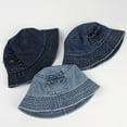 thumbnail image 1 of rygai Womens Hat Denim Sun Hat Flat Top Lightweight Pocket Decor Bucket Hat for Daily Life Dark Blue, 1 of 1