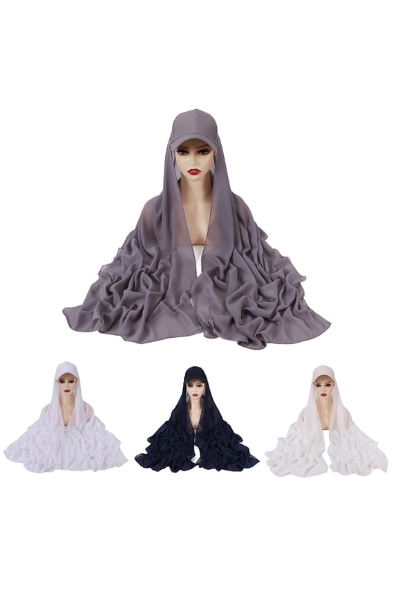 Womens Hat Women Baseball Cap Scarf Lightweight Super Breathable Long Scarf See-through Siamesed Chiffon Thin Fabric Sunshade Hat Scarf Connection Set Black