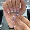 thumbnail image 1 of rynn&rae W739 Square Short Medium Press on Nails Tips Full Cover Fake French Blue Black Pink Rainbow White Rhinestones Summer Uñas Postizas 24 ct/pk, 1 of 4