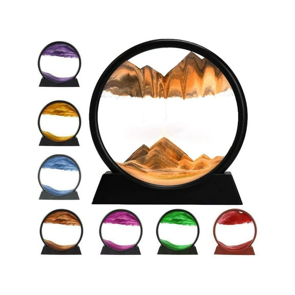 rysnwsu 3D Dynamic Sand Art Liquid Motion, Moving Sand Art Picture Round Glass 3D Deep Sea Sandscape in Motion Display Flowing Sand Painting Relaxing Desk Toys (Purple, 7'')